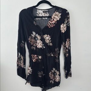 Black Long Sleeve Floral Romper